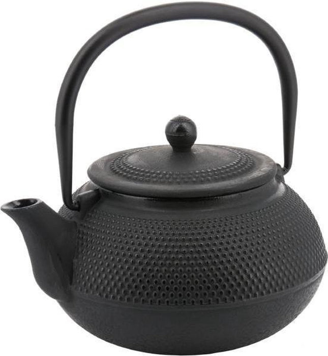 Kinghoff theepot van gietijzer met rvs-filter – 0,85 liter, zwart