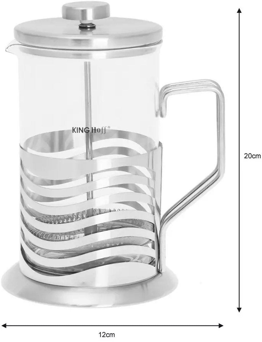 Kinghoff Théière en verre et acier inoxydable - 0,8 litre - Saveur riche et facilité d'utilisation - Compatible lave-vaisselle