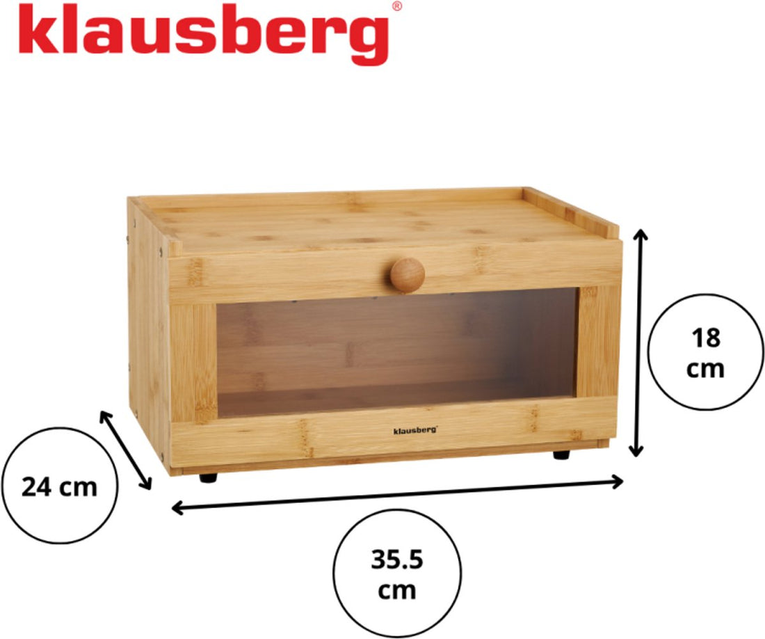 KLAUSBERG Bamboe Brooddoos Met Acryl Front - 35, 5 x 24 x 18 cm - Natuurlijke Broodopslag - KB-7923 - Broodtrommel - Brood vershouddoos