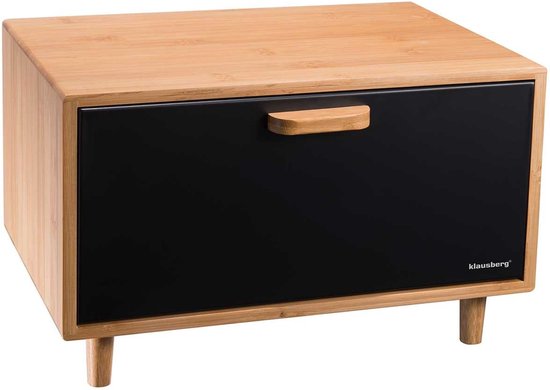 Klausberg broodtrommel van bamboe – zwarte stalen klep, 38 x 26 x 23 cm