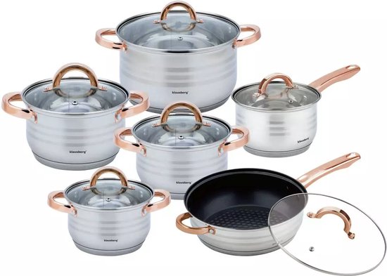 Klausberg 7700 pannenset 12-delig – RVS kookpannen 16 tot 24 cm met deksels