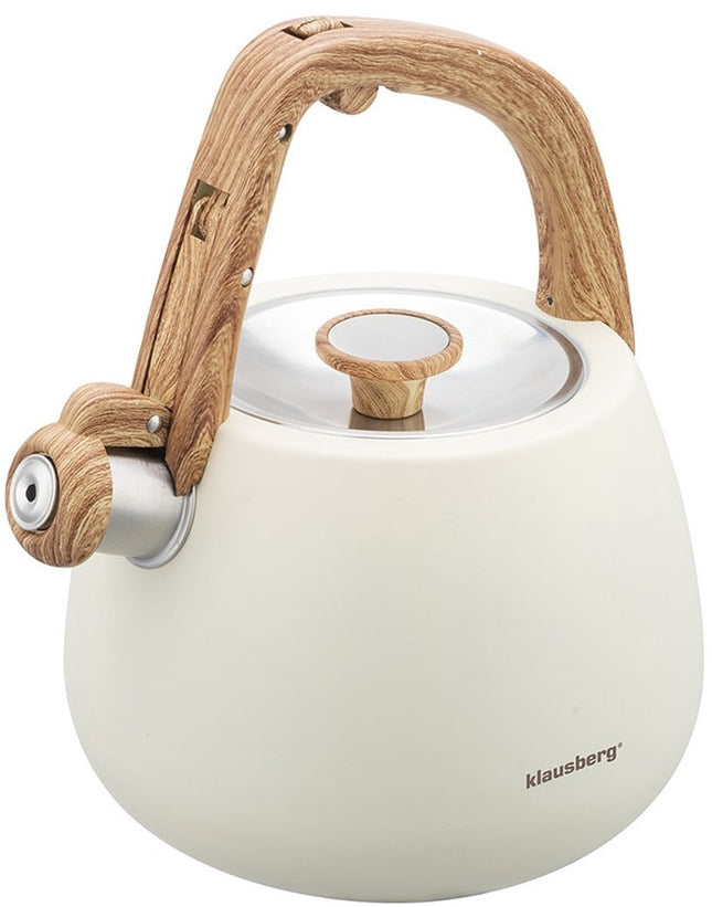 Klausberg 7775 fluitketel 2,5 liter – RVS crèmewit met houten handgreep – foto 2