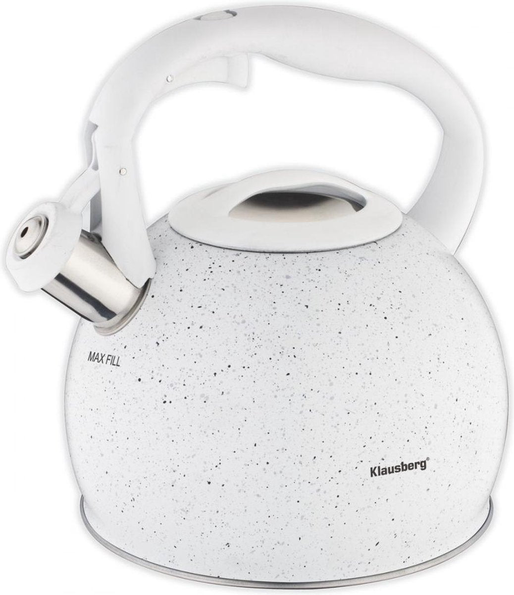 Klausberg KB-7319 fluitketel 2 liter, wit marmer – rvs, alle warmtebronnen