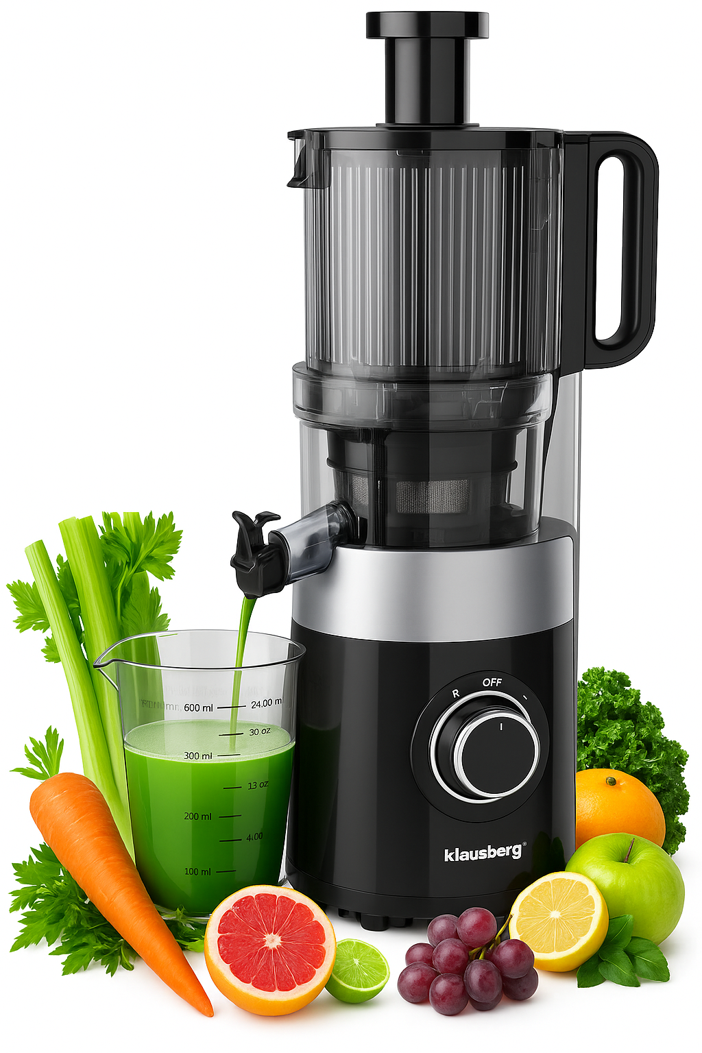 Klausberg KB-7871 slowjuicer – cold press juicer met brede vulopening, 180 W