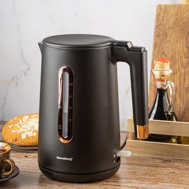 Klausberg KB-7889 elektrische waterkoker van RVS – 1,7 L, mat zwart/rosé goud – foto 2
