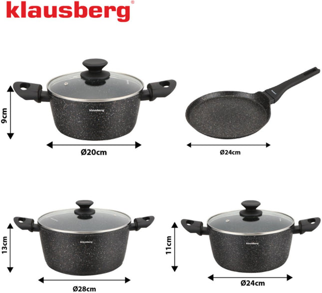 Klausberg KB-7962 pannenset 7-delig, zwart – marmer antiaanbaklaag, inductie – foto 2