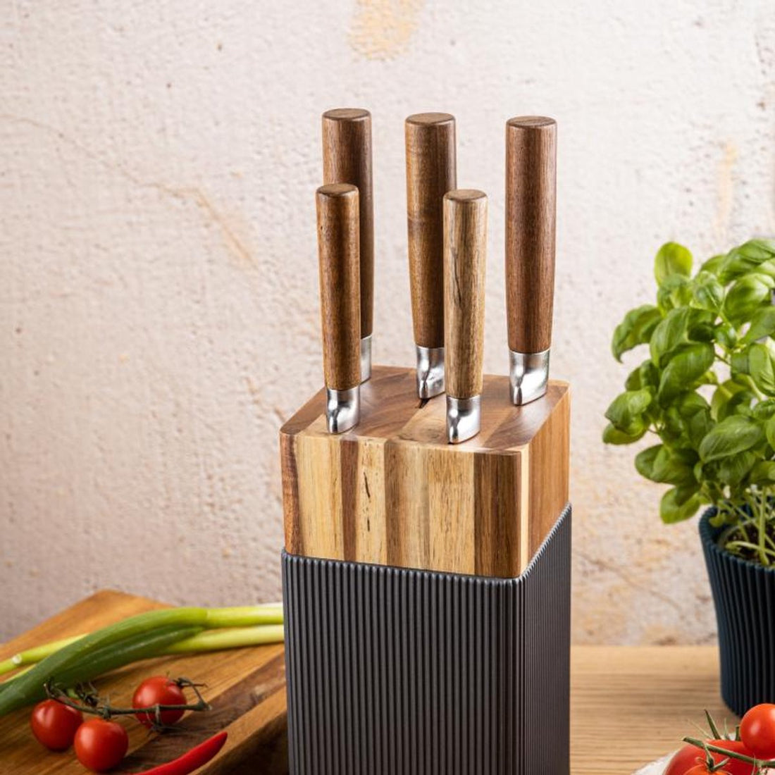 Klausberg KB-7983 messenset 6-delig – 5 keukenmessen met acaciahouten blok – foto 4