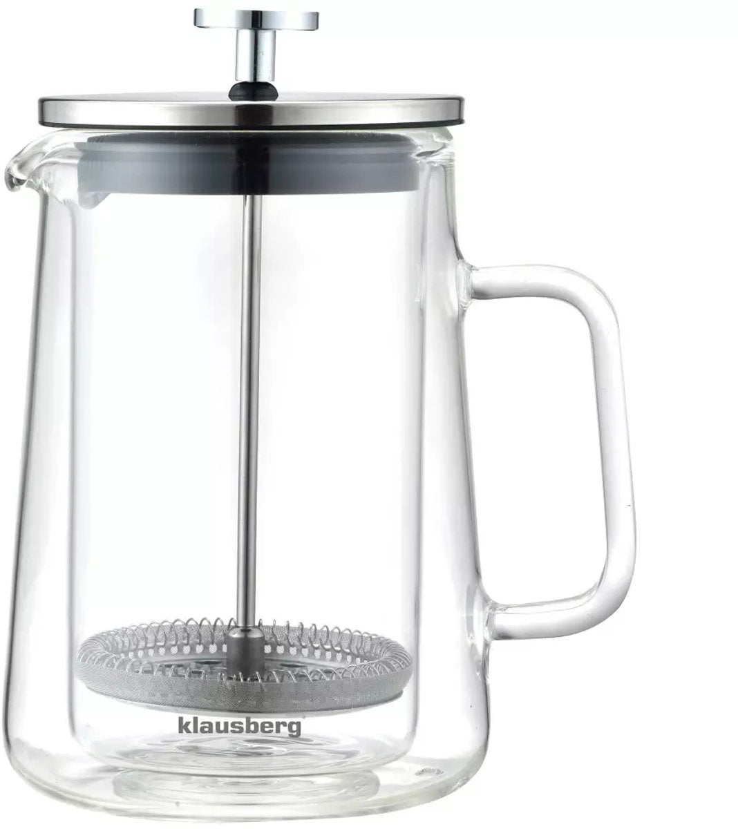Klausberg KB7685 cafetière 0,6 liter – dubbelwandig glas en RVS, ook voor thee