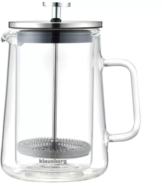Klausberg KB7685 cafetière 0,6 liter – dubbelwandig glas en RVS, ook voor thee