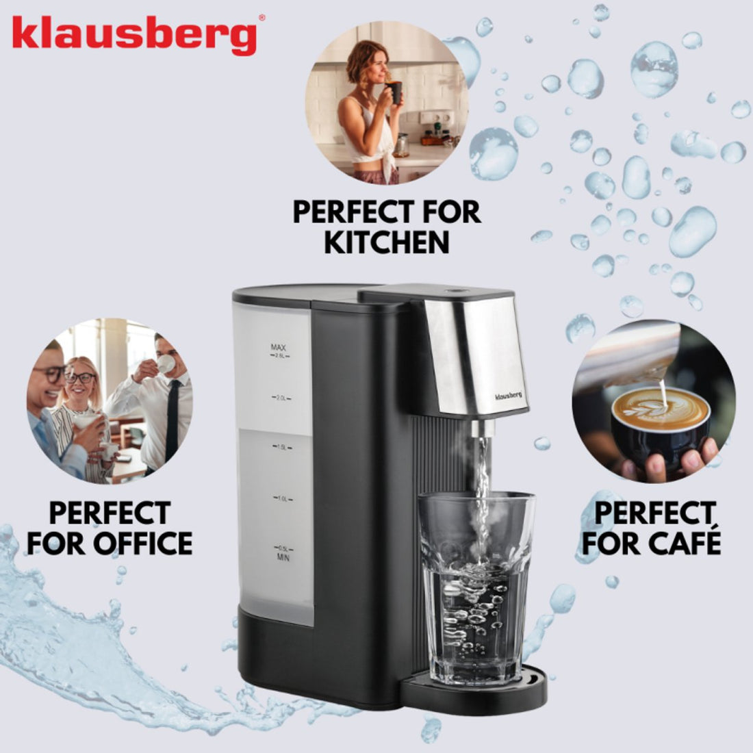Klausberg KB7877 kokend water dispenser – 2,5 liter, 2600 W, zwart en RVS – foto 4