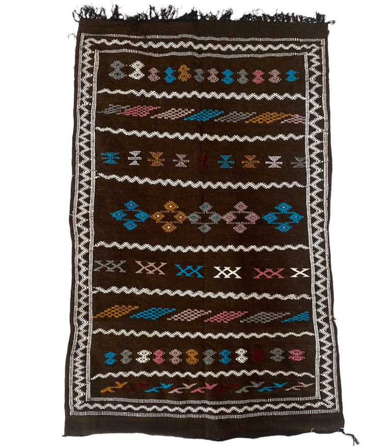 Tapis kilim marocain marron foncé 150 x 100 cm
