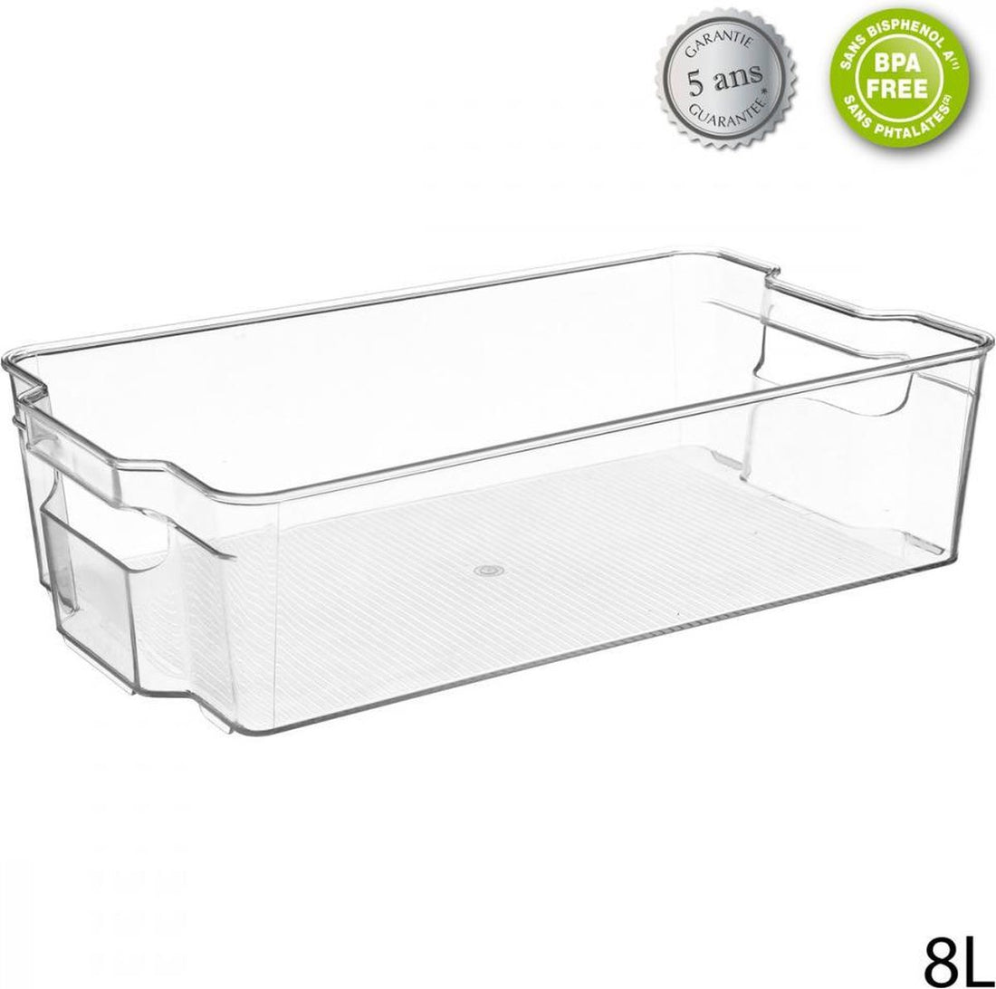 Waal koelkast organizer – doorzichtige bak met handgrepen, 37 x 21,5 x 9,9 cm