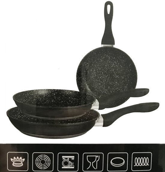 Koekenpannenset 3-delig, 20, 24 en 28 cm – stenen antiaanbaklaag, inductie – foto 2