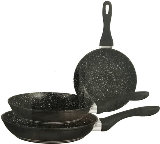 Koekenpannenset 3-delig, 20, 24 en 28 cm – stenen antiaanbaklaag, inductie
