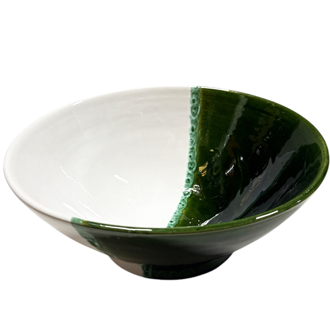 Marokkaanse geglazuurde kom groen-wit – handgemaakt aardewerk, 25 x 10 cm