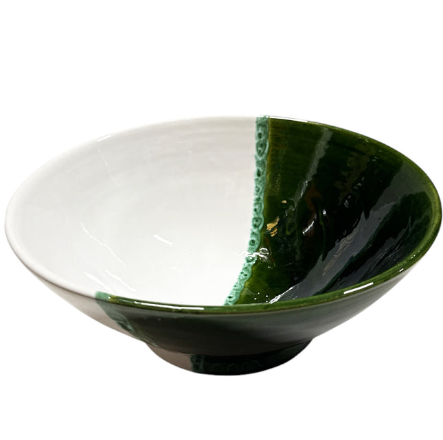 Marokkaanse geglazuurde kom groen-wit – handgemaakt aardewerk, 25 x 10 cm