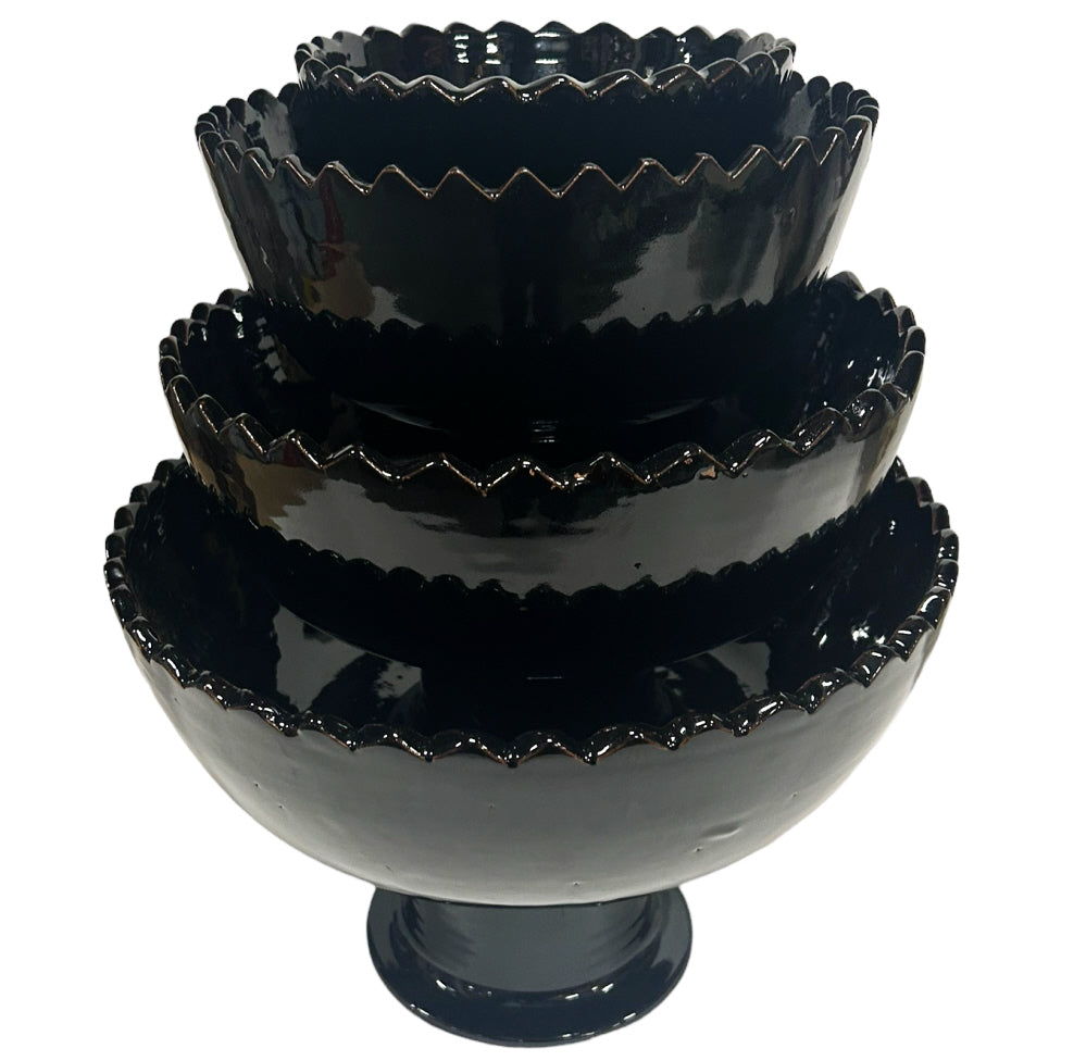 Marokkaanse aardewerk kom op voet Shining black – zigzag, Ø 15 tot 30 cm – foto 12