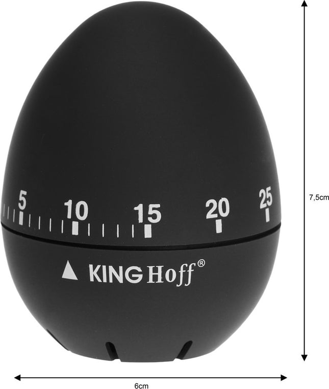 Kinghoff 1620 mechanische kookwekker zwart – 60 minuten, RVS en rubber