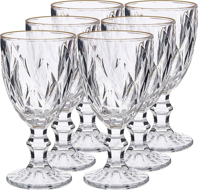 Glazen op voet met gouden rand – set van 6, kristal look, 254 ml