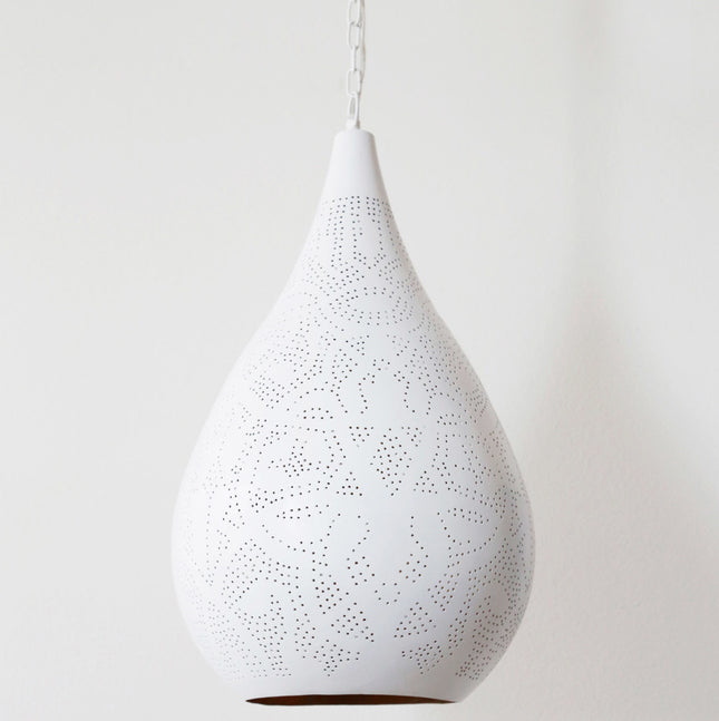 Oosterse hanglamp in filigrain-stijl – mat wit met goudkleurige binnenkant