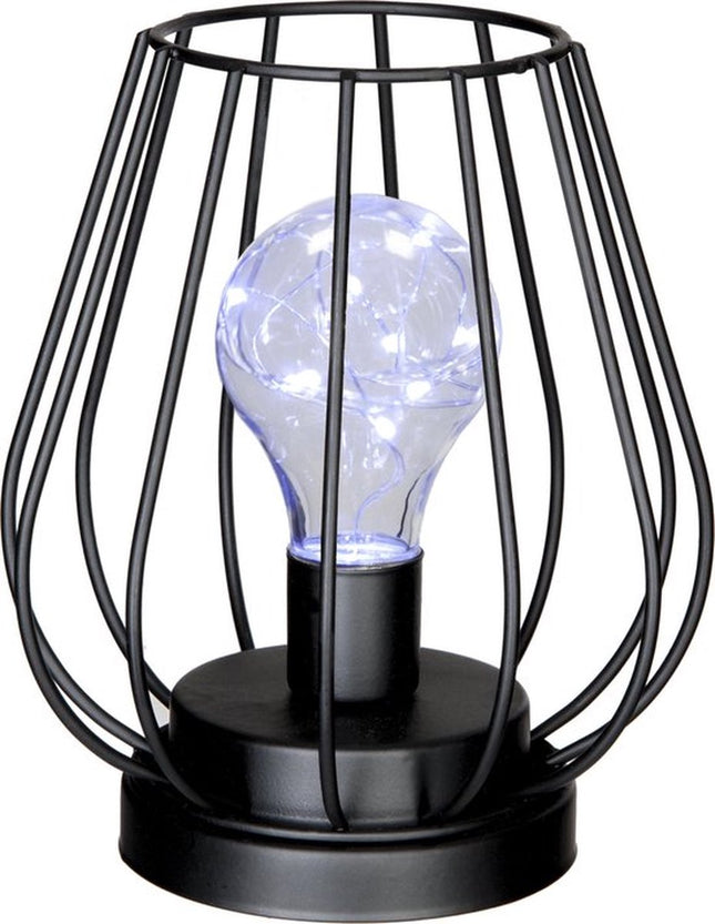Art deco tafellamp van zwart ijzerdraad – op batterijen, incl. ledlamp
