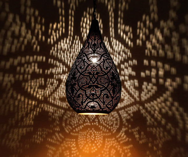 Oosterse hanglamp in filigrain-stijl – mat wit met goudkleurige binnenkant – foto 2