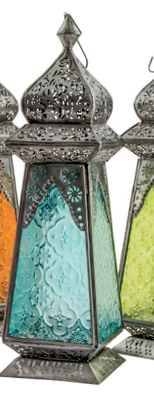 Marokkaanse lantaarn van ijzer en gedessineerd glas – 35 cm, 4 kleuren – foto 2
