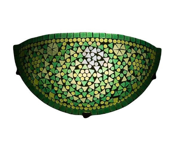 Mozaïek wandlamp halve maan groen – mediterrane lamp van glasmozaïek