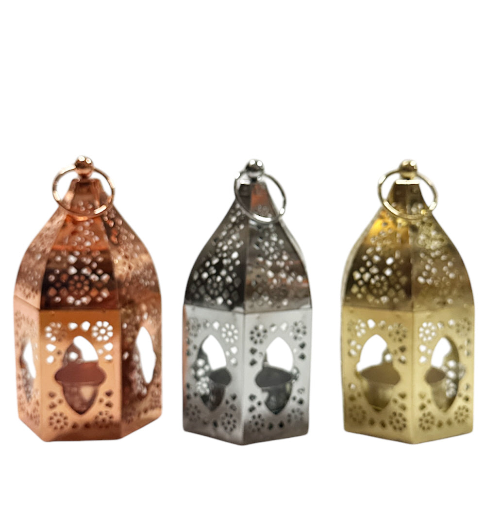 Fatima mini lantaarn – Marokkaanse kaarsenhouder met kristallen, 13 cm
