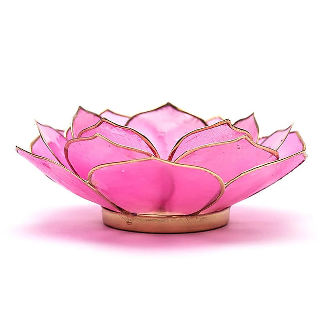 Lotus sfeerlicht in bladvorm – oosterse waxinelichthouder, roze met goudrand