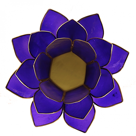 Lotus sfeerlicht indigo – kaarsenhouder van Capiz schelp, goudkleurige rand