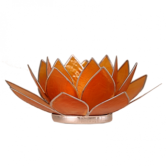 Lotus sfeerlicht oranje – kaarsenhouder van Capiz schelp, 13,5 cm