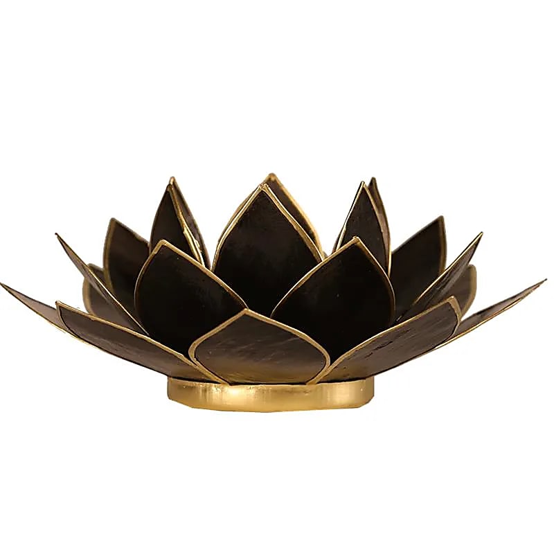 Lotus sfeerlicht van capizschelp – zwart met goudrand, 13,5 cm