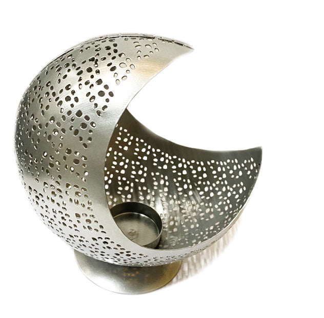 Waxinelichthouder maan met gaatjes – handgemaakt, zilver of goud, 22 cm – foto 4