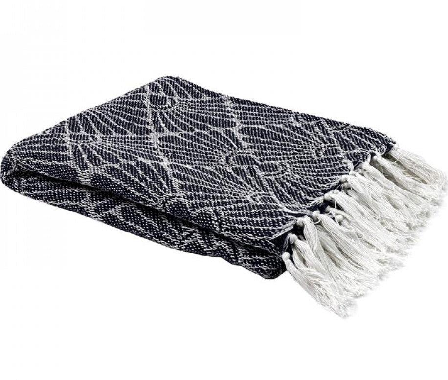 Geometrische plaid marineblauw – zachte katoenen plaid, 125 x 150 cm