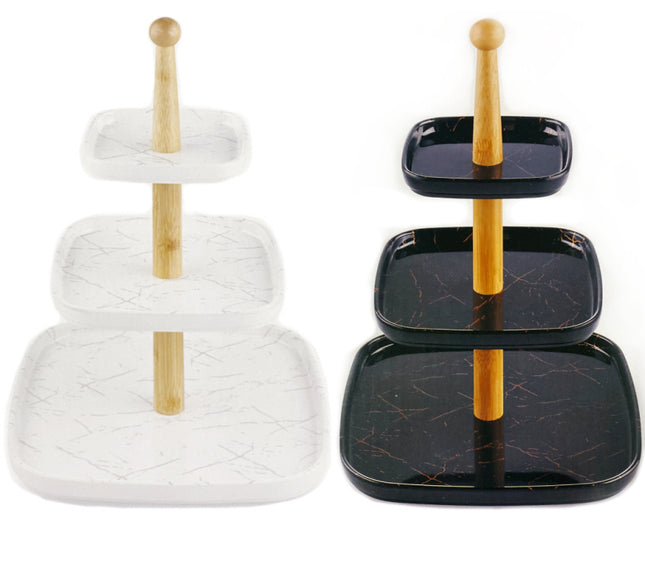 Melamine etagère met 3 lagen – vierkante borden in marmerlook, zwart of wit