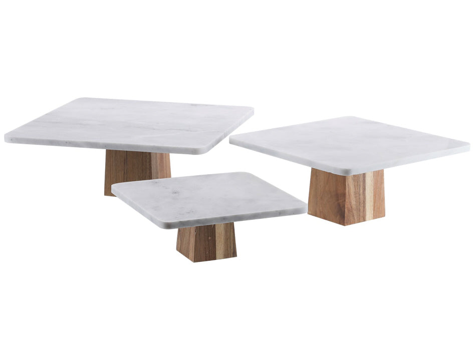 Marmeren taartplateau vierkant op houten voet – cake stand in 3 maten – foto 4