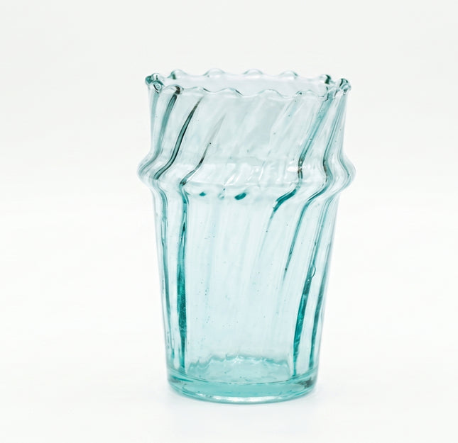 Atmosphera glazen vaasje met ribbels en golvende rand – lichtgroen, 9,5 cm