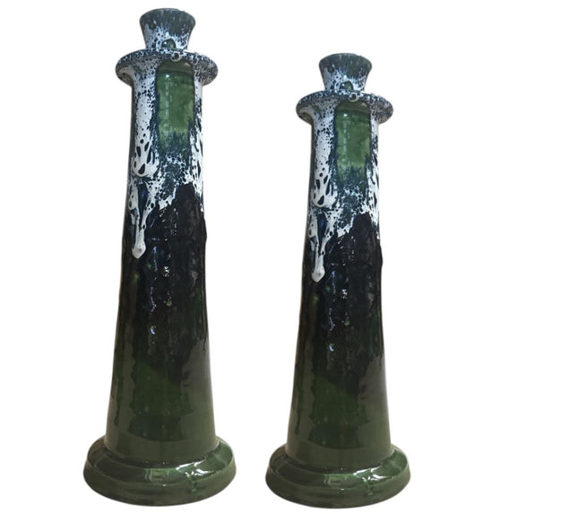 Marokkaanse kandelaar groen met zwart-wit druipglazuur – 28 of 32 cm
