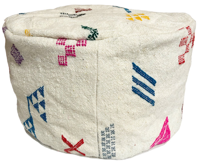 Marokkaanse kelim poef vintage – handgemaakt, rond, Ø 55 x 35 cm