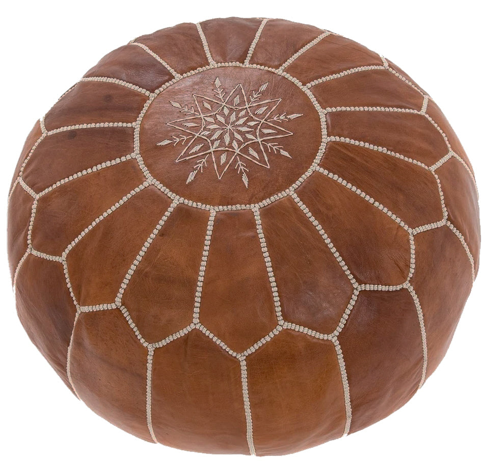 Moroccan Leather Pouf - Wood brown - Handmade and stylish
