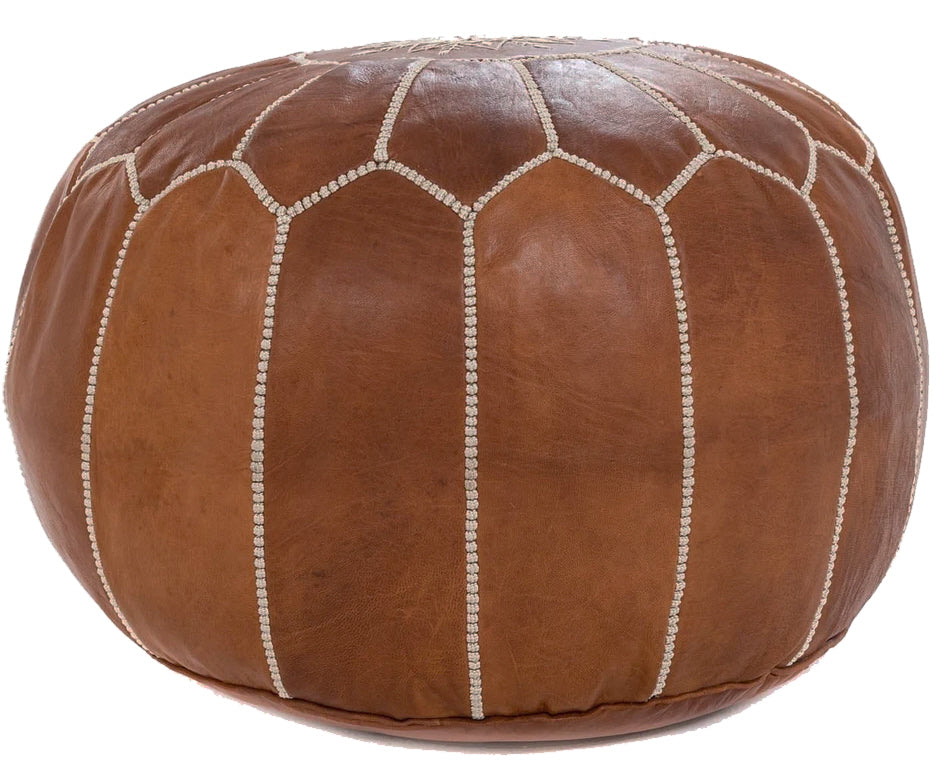 Moroccan Leather Pouf - Wood brown - Handmade and stylish