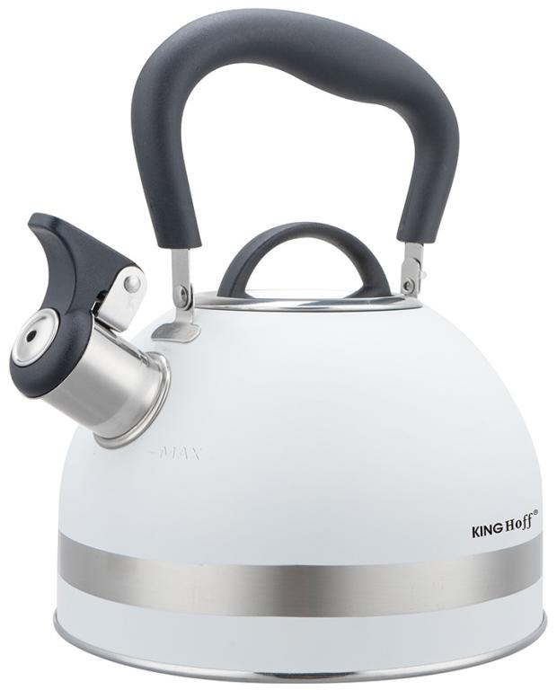 Bouilloire sifflante en inox KingHoff 1,8 L Blanc – Compacte, avec sifflet et poignée ergonomique