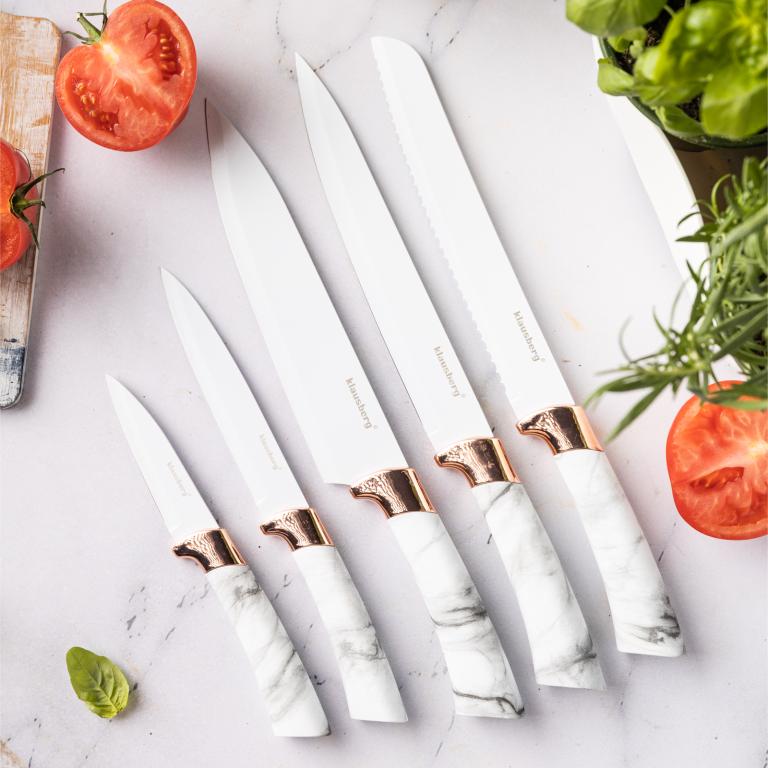 Klausberg messenset met blok, 5-delig – witte marmerlook met roségoud – foto 5