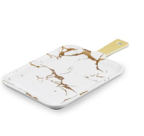 Melamine serveerplank rechthoekig – marmerlook wit-goud, klein of medium – foto 2