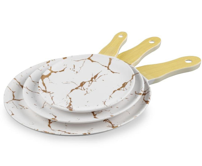 Melamine serveerplank rond in marmerlook – wit-goud, Ø 20, 25 of 30 cm