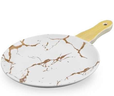 Melamine serveerplank rond in marmerlook – wit-goud, Ø 20, 25 of 30 cm – foto 2