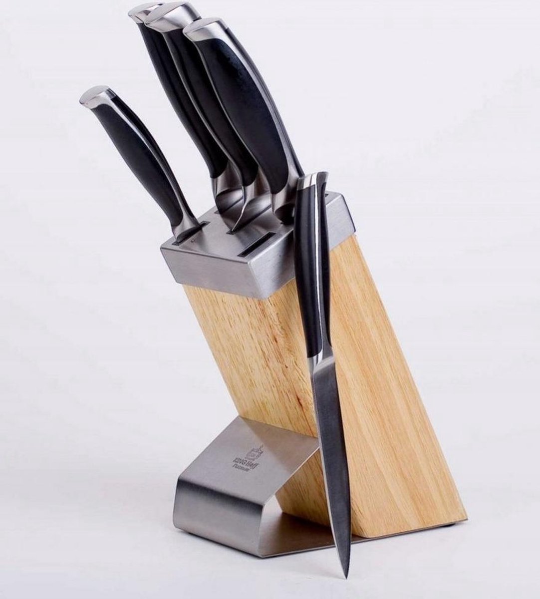 Kinghoff messenset 6-delig met houten blok – 5 keukenmessen met ABS-handvatten – foto 3