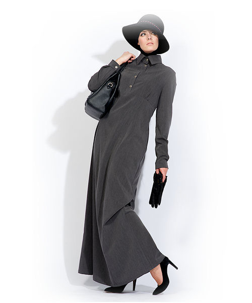 Abaya Dim Grey – donkergrijze abaya model Mirabelle met ceintuur – foto 3