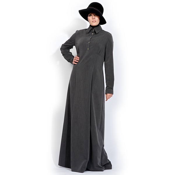 Abaya Dim Grey – donkergrijze abaya model Mirabelle met ceintuur